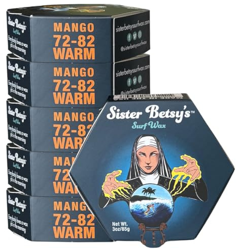 Sister Betsy’s Surfboard Wax – Hexagon Grip Easy Application – All-Condition Traction, 6-Pack Non-Toxic Wax (Warm)