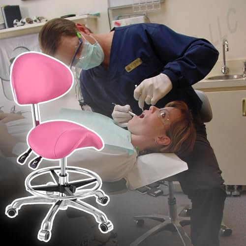 AVIISO Sattelstuhl Ergonomischer Zahnhygieniker Sattelstuhl mit Rückenunterstützung, Hochleistungsstuhl Rolling Stool für Bar/Studio/Klinik, Rosa Hohe Hydraulische Stühle
