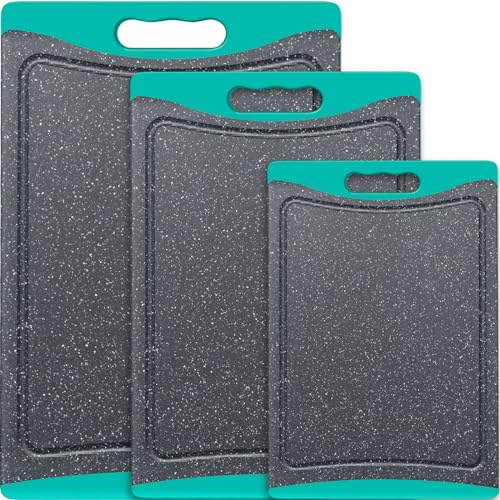 Taglieri extra large, in plastica, per cucina (set di 3), set di taglieri per lavastoviglie con scanalature per succo, manici facili da impugnare, turchese Empune
