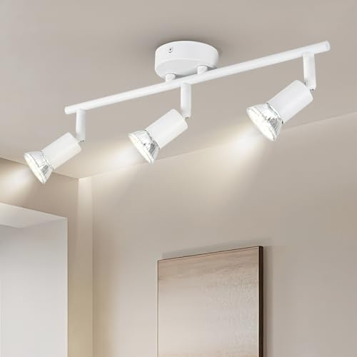 Doughelec LED Deckenstrahler 3 Flammig Weiß, Deckenleuchte Flurlampe Schwenkbar Deckenlampe Deckenspot GU10 Spots Modern Strahler Wandspot für Küche Wohnzimmer Schlafzimmer, Ohne Leuchtmittel