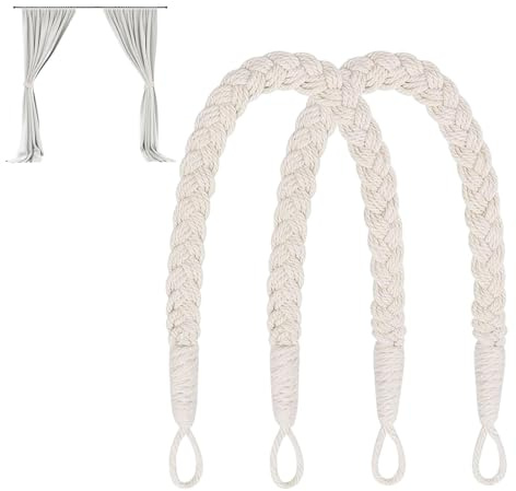 Lot de 2 embrasses de rideaux en corde tissée à la main en coton naturel pour rideaux de style bohème pour rideaux de maison et de bureau (beige)