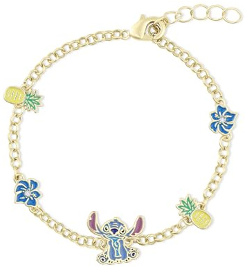 Disney Stitch Girls - Pulsera de cadena ajustable chapada en oro con dije de piña y flor