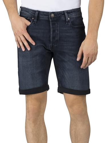 JACK & JONES jeans shorts herr stretch kort normal passform JJIRICK korta byxor Bermuda shorts sommar denim enfärgad svart blå S M L XL XXL, Blå denim (Am 146), M