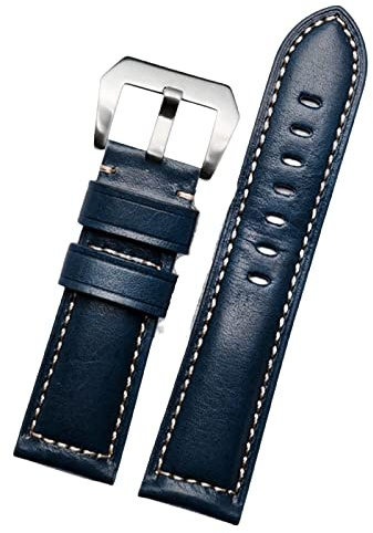 VYSLZ 20mm 22 mm 24 mm 26 mm echter Leder Retro Man Uhrenband für Panerai PAM111 441 Kaufmanns -Wachband -Handgelenksgurt(Retro blue silver,24mm)