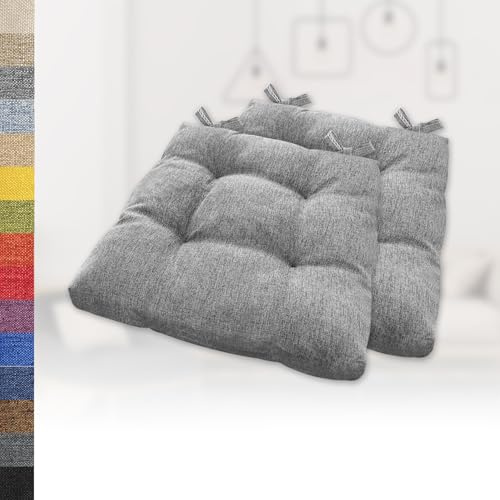 Lsjoaw 2er Set Sitzkissen 30x30x6cm Gemütliche Stuhlkissen mit Bindebänder Polster Auflage Sitzpolster Stuhlauflage Sitzpolster für Gartenstuhl Küche oder Esszimmer Quadrat Leinenimitat Grau
