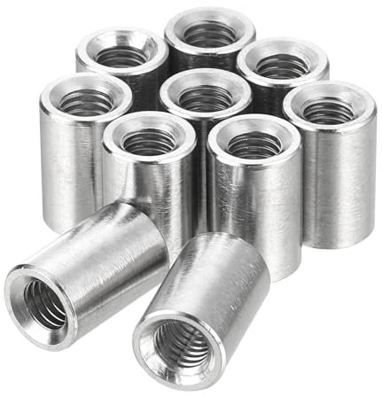 sourcing map 20Pcs Round Weld Nuts, M6x10x15mm Long Weld on Bung Female Nut Threaded - 304 Stainless Steel Round Connector Nuts Sleeve Rod Bar Stud, Silver