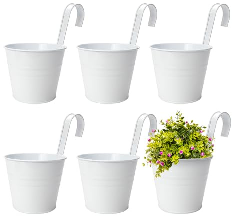 LNQ LUNIQI 6 Stück Metall Hängender Blumentopf weiß Pflanzentöpfe Hängende Blumeneimer Pflanztop mit Haken für Haus Garten Blumenladen, 12,7 x 21 cm