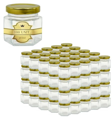 100x Petit Pot de Miel Hexagonal avec Couvercle 60ml - Mini Bocaux, Idéal pour la Conservation de Miel, Confiture, Épices, Yaourt- Cadeau Invités Mariage, Faveurs de Mariage et Baby Shower