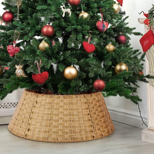 Mutool Christmas Tree Skirt, Artificial Rattan Christmas Tree Skirt Wicker, Christmas Tree Base Christmas Tree Collar Christmas Tree Basket for Home Decor, 70x50x26cm, Natural