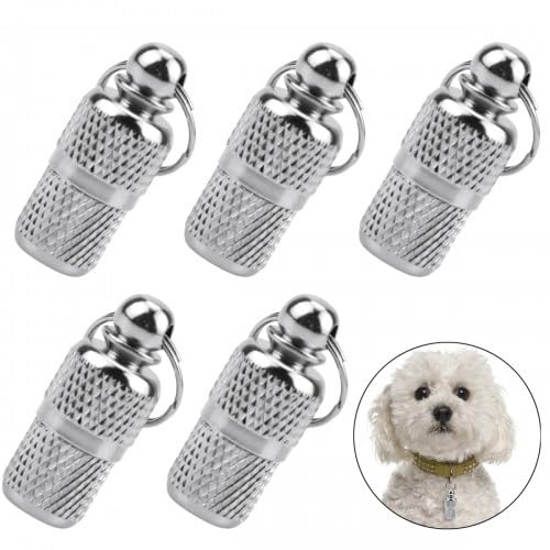 5 Pezzi Medagliette per Animali, Tag ID Etichetta Cane Gatto, Personalizzati Indirizzo per Cani Gatti Ciondolo Collare, Contenitore Tubo Targhetta Anti Smarrimento, Capsula per Indirizzo