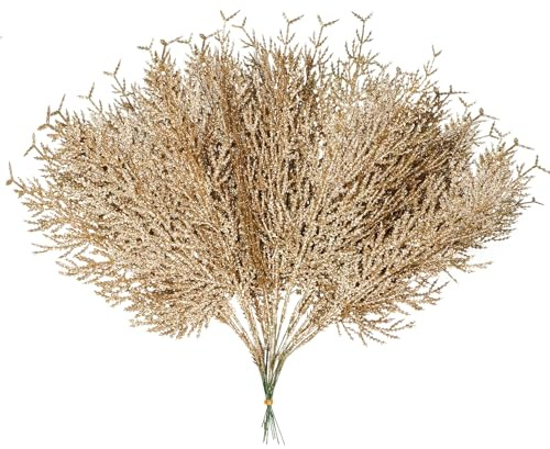 Jmkcoz Christmas Artificial Glitter Pine Tree Twig Ornaments, Xmas Picks Decorative Sticks Glittery Stems Branches for Christmas Tree Topper Wreath Vase Bouquet Floral Wedding Party (24, Champagne)