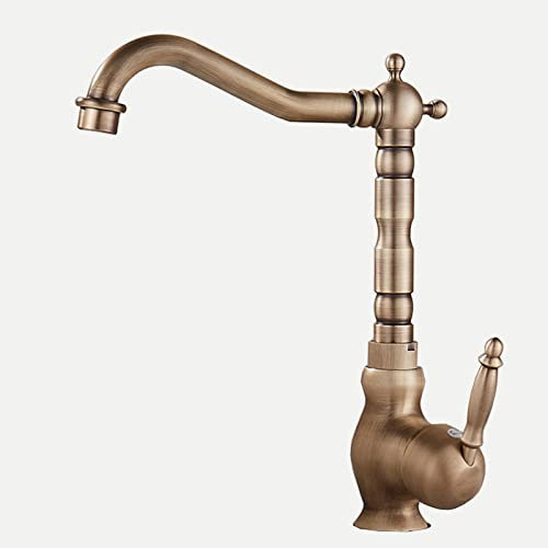 Antikes Messing Waschbecken Wasserhahn Einhandgriff Warm- und Kaltwasserhahn Einloch Retro Wasserhahn für Badezimmer (Antik D)