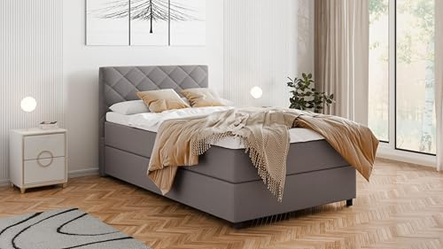 PANDA MÖBEL Homesy Diamaro Boxspringbett 120x200 cm, Doppelbett inklusive Matratze und Topper, Polsterbett mit Bettkasten, Komfortables Boxspringbett für das Schlafzimmer, modern und stilvoll