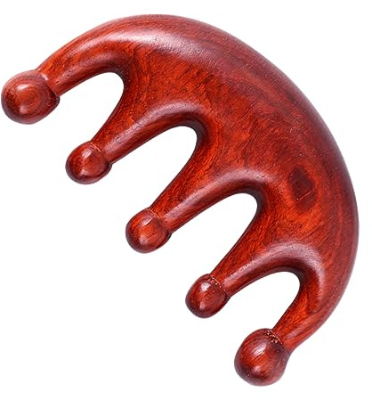 Healvian Natürlicher Padauk-holz Fünf-zahn Massagekamm Mit Runden Perlen Portabler Breitzahniger Kopfmassagekamm Für Haushalt Entspannende Kopfhautpflege Geeignet Für Haartypen Rot