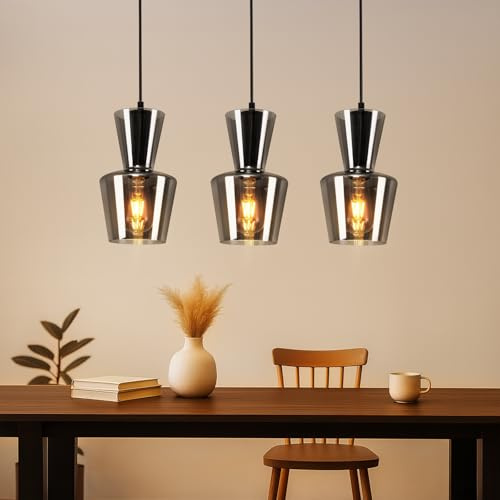 ZMH Pendelleuchte Esstisch Hängelampe Vintage - Hängeleuchte Glas 3 flammig | Esstischlampe Rauchgrau E27 Retro Hängend Esszimmerlampe für Esszimmer Wohnzimmer Küche (ohne Leuchtmittel)