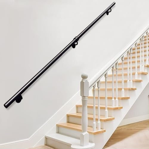 Pasamanos de hierro forjado negro para escaleras de 30 cm, 600 cm, redondo, galvanizado, barra de apoyo para escaleras interiores y exteriores