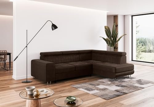 COMFORTINO FURNITURE Ecksofa mit Schlaffunktion NOLA L-Form, Sofa Couch mit Bettkasten, Eckcouch, Schlafsofa für Wohnzimmer, Big Sofa Couch mit Schlaffunktion (Braun, Ottomane Rechts)