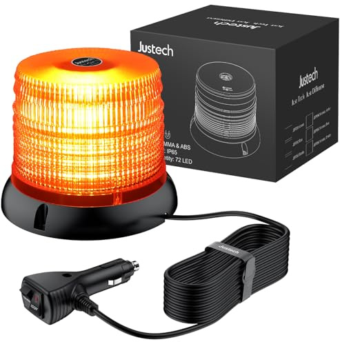 Justech 12/24V Flashing Beacon 40W 40 LED Emergency Warning Strobe Light 7 Flash Modes Waterproof with Magnetic Base for Truck Vehicle (Amber Lens, Amber Light, 72 LED, with 5M Cable)