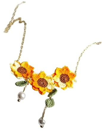 Generico collana di girasoli all'uncinetto，Placcato in oro 18 carati dal design romantico