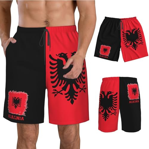 Bandiera Albanese d'Epoca Dell'Albania Uomo Pantaloncini da Surfe Leisure Bermuda da Bagno Estate Bagno Shorts S