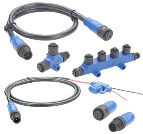 NMEA 2000 N2K Startpaket, Marint Grad Backbone-kabel, T-kontakter, 4-port T-stycken, Terminatorer, Strömkabel med säkring för Lowrance, Simrad, Garmin (Sats 2)