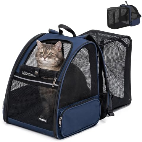 Cat Backpack,Expandable Cat Carrier Backpack, Dog Backpack Carrier and Pet Carrier Backpack, Suitable for Cats, Dogs Kitten or Small Dogs, Travel Friendly Puppy Cats Bag (Blue)