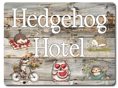 Decalarama Igel Metallschild Geschenk - Igel Hotel - Familie Spaß Haus Garten Tier Neuheit Aluminium Geschenk