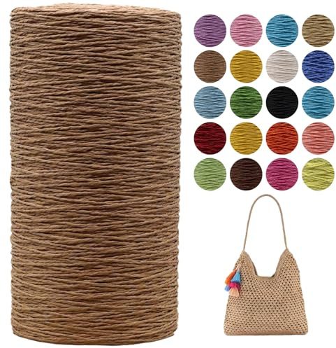 Raffia Garn Zum Häkeln,Geflochten Raffia Papierdraht 2mm X 700m Papiergarn Geschenkbänder, Bändchengarn Zum Häkeltaschen, Körbe, Hüte Handarbeiten (Braun-C)