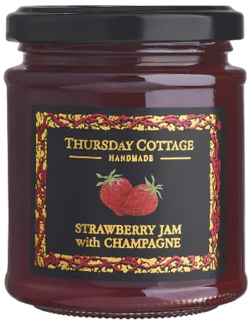 Thursday Cottage Strawberry Jam with Champagne 1x210g, Luxury Small Batch Fruit Preserve, Vegan Vegetarian Coeliac Friendly, Nut Free Factory