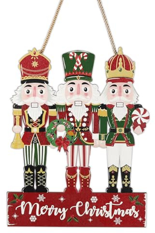 NymphFable Cascanueces de Madera para Pared, Decoración para Puerta Principal Navideña, Decoración Festiva para Interior y Exterior, Letreros Navideños para Hogar, 36x28 cm