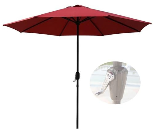 Parasol de Jardin 9 Pieds, Parasol d'extérieur à 8 Baleines avec manivelle et Bouton-Poussoir inclinable pour pelouse, terrasse, Plage et Balcon, Protection UV