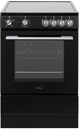 Willow W60CCBLK 68L Freestanding Electric Single Cavity Cooker with 4 Ceramic Hobs, Oven Light, Control Knobs, Easy Clean - Black