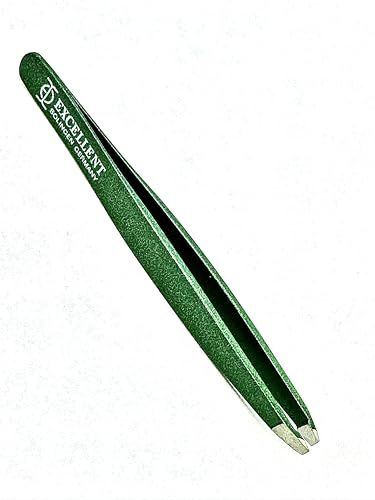 Pinzas de depilar cejas Excellent de Acero Inoxidable de 9 cms, Fabricadas en Alemania, punta recta, color verde