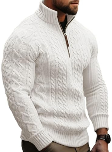 Pull, Colle Rouler Homme, Chic Chauffant Zippé Cachemire Polaire Merinos Torsadé,col Roulé Laine Pure Laine Camionneur Colle Roulé sous Pull Torsadé Homme, Blanc 3XL