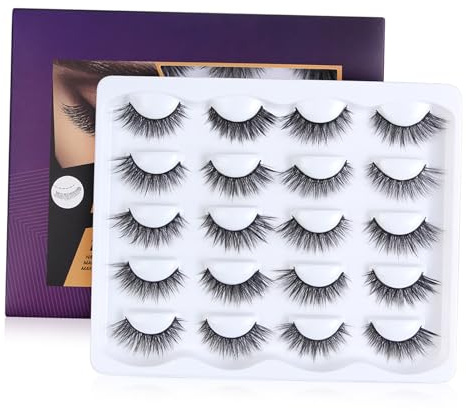 HWGING 10 Paires de Faux Cils Cheveux Artificiels Volume Bouclés Tige Souple Réutilisable 3D Faux Cils pour le Maquillage