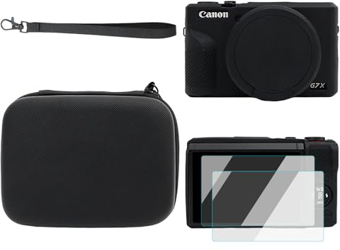 Rieibi Zubehör für Canon PowerShot G7X Mark III Digitalkamera, inklusive G7X iii Hardcase, Silikonhülle und 2 Displayschutzfolien für Canon G7X Mark iii (Schwarz)