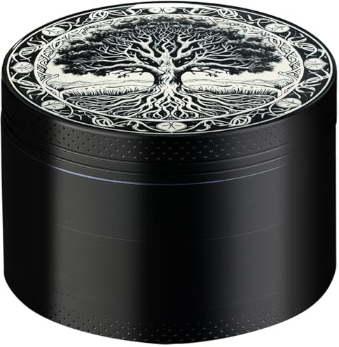 Sytranrein Herb Grinder –63mm Premium Metal Grinder for Dry Herbs & Spices, 4 Piece Grinder with Magnetic Top(Tree)
