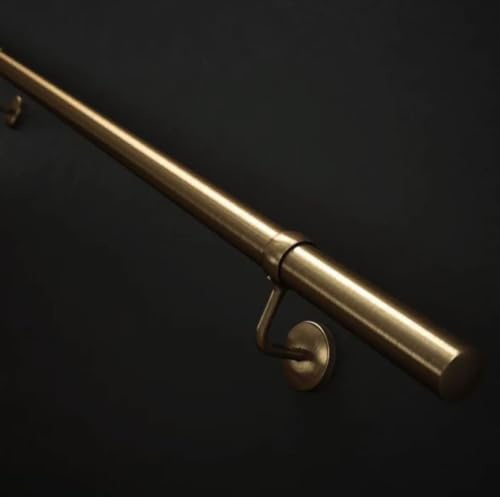 Forgeworks Stair Handrail Kit 2.4m, Stainless Steel, Gold | Includes round poles and all fittings in one box for drill-free assembly, tested by FIRA for reliable indoor support.