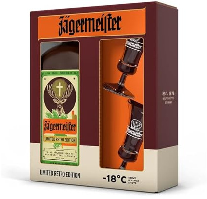 JÄGERMEISTER Licor de Hierbas Limited Retro Edition 700 ml + 2 Copas | 35% Vol. Con 56 Hierbas Naturales.
