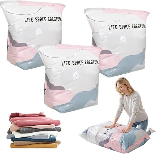No‑Pump Vacuum Storage Bags, 2026 Neu Vakuumbeutel für Kleidung 3D-Vakuum-Aufbewahrungsbeutel Ohne Pumpe, Vakuumbeutel für Bettwäsche Bettdecken Kleidung Reise (3 Stück, M(70x50x30cm)