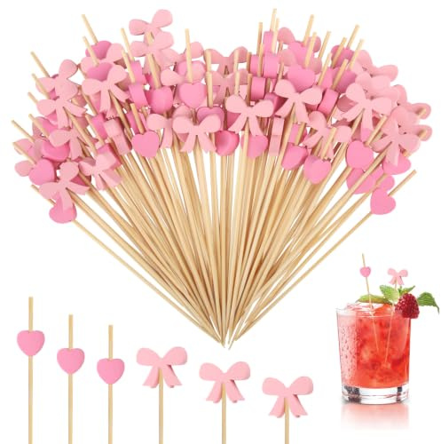Sunyunze 200 Stück Cocktailspieße 12cm Spieße Fingerfood Rosa Holzspieße
