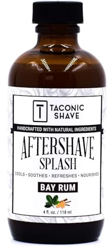 Taconic Shave, natürliches Aftershave Splash 4oz Bay Rum - Hautkühlende, erfrischende und feuchtigkeitsspendende After-Shave-Flüssigformel mit rein natürlichen Inhaltsstoffen