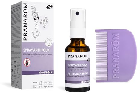 Pranarôm Aromapoux Spray anti-poux Bio Elimine lentes Aux huiles essentielles biologiques de tea tree lavandin anis et ylang-ylang Peigne inclus 30 ml