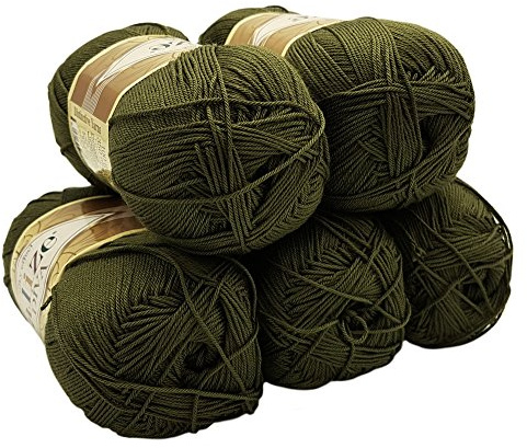 5 x 100 Gramm Wolle Diva Batik einfarbig, 500 Gramm merzerisierte Strickwolle microfiber-Acryl (oliv 273)