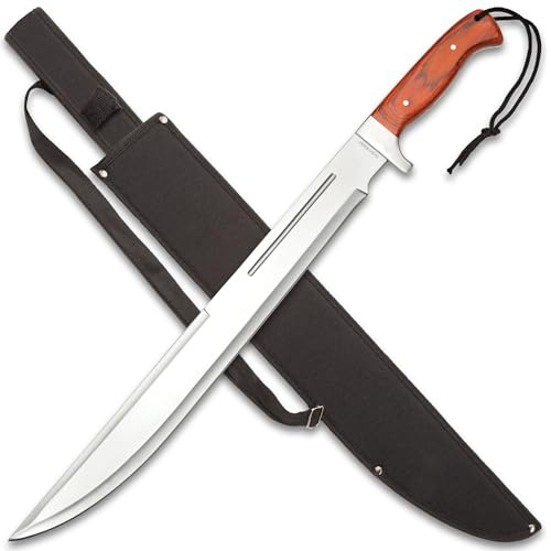 Timber Rattler Jungle Beast Machete | 18 3/4 Stainless Steel Blade | Secure Wooden Handle | Stainless Steel Guard | Durable Nylon Sheath Included | 25 Overall Length