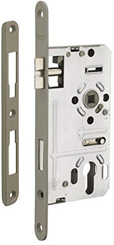 THIRARD - Caja de cerradura de embutir con cilindro para puerta de entrada - Izquierda - Distancia al borde de 55 mm - Placa de cierre y placa frontal de acero - Mecanismo de 2 vueltas - Gris