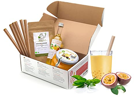 BUBBLE TEA KIT PASSIONSFRUCHT - 8 Getränke – Ohne künstliche Farbstoffe - Vegan und glutenfrei - 8 Strohhalme im Lieferumfang enthalten