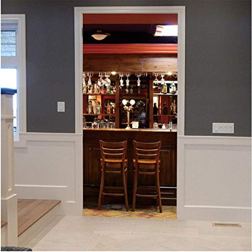 Türaufkleber Türtapete Türbilder Türposter Selbstklebend 3D Kleine Bar Wandbild Tapete 88X200Cm Pvc Wasserdicht Abnehmbare Wandbilder Für Schlafzimmer Haus Bad Studio Büro Dekoration 88X200Cm