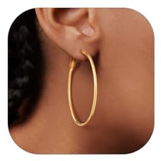 GoldChic Créole Femme Plaqué Or 50mm, Bocule d'Oreillle Femme Acier Inoxyable Doré, Grande Créole pour Jeune Fille