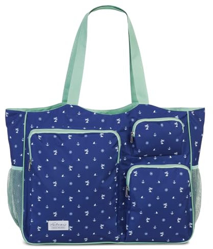 Fabrizio Strandtasche groß XXL viele Taschen Freizeittasche Urlaubstasche Sommer mit Reißverschluss (Marine)